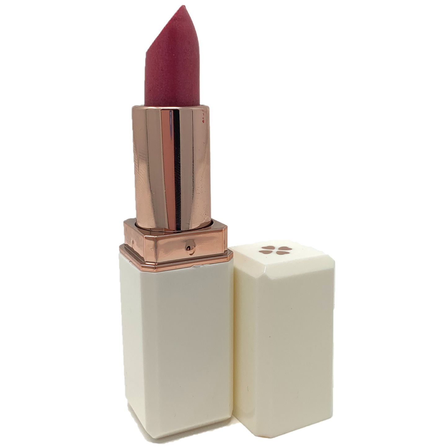 Cocoa Butter Lipstick with white casing and rose gold detail, moisturizing lip protection.